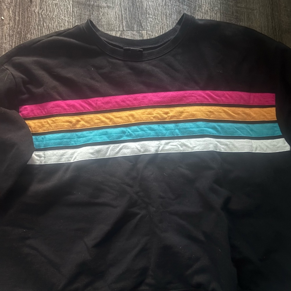 Torrid women’s  Black Crewneck Sweater with Colorful Stripes